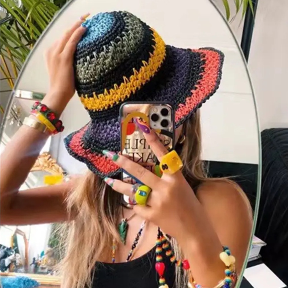 FINAL PRICE ❤️‍🔥 RAFFIA COLORFUL 🥥 CROCHET BUCKET HAT